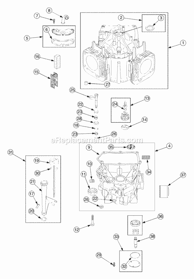 Crankcase, Breather, Governor And Lubrication Diagram and Parts List for RZT50 17BA5A7P712, 17BA5A7P710, 17BA5A7P709 Cub Cadet Lawn Mower
